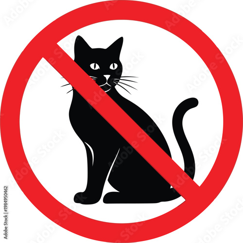 Prohibition symbol featuring a black cat with a red prohibition circle. Vector