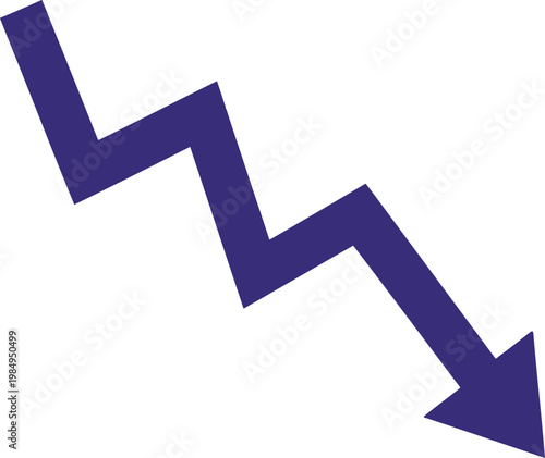 A downward zigzag arrow symbolizing decline or reduction in trend or performance metrics Vector
