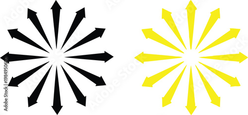 Contrasting geometric sunburst designs in black and yellow radiant patterns Vector
