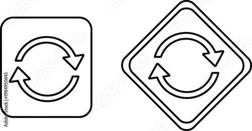 Two directional arrows within square and diamond shapes indicating rotation or circulation. Vector