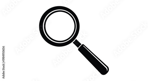 A simple black magnifying glass icon against a white background silhouette