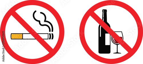Prohibition signs for smoking and drinking in specific areas Vector