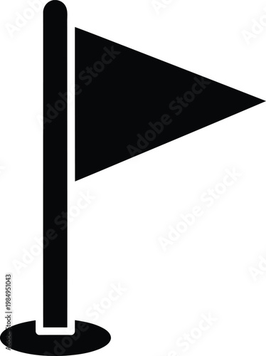 Black triangular flag attached to a vertical pole on a small base Vector