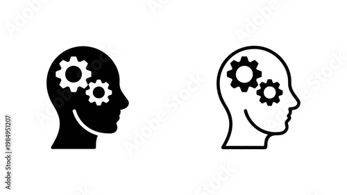 A conceptual illustration shows a human head in profile with visible gears inside, symbolizing thought processes.