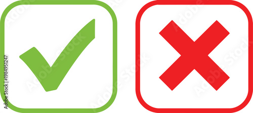 Visual representation of approval and disapproval symbols using checkmark and cross. Vector