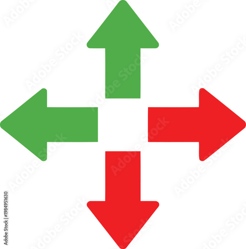Four directional arrows indicating opposite movements with contrasting colors Vector