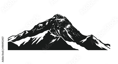 Dramatic mountain range illustration featuring a striking black shape silhouette