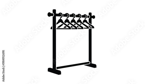 A simple clothing rack displays five empty hangers creating a minimalist image against a white background silhouette high quality professional detailed modern elegant stylish