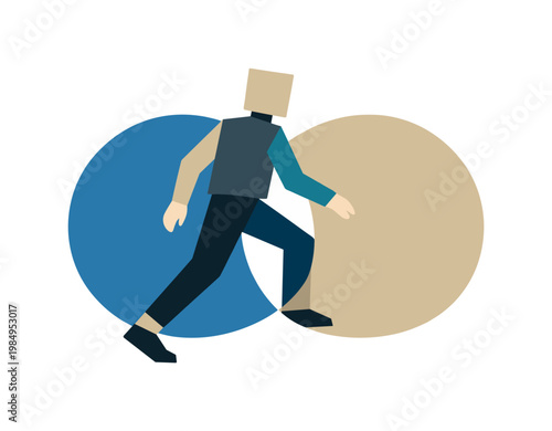 Abstract Geometric Exploration. Person stepping into the overlap to explore abstract relationships directly rather than