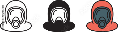 Hazmat suit illustration icon, danger safety gear, protective clothing with gas mask and hood