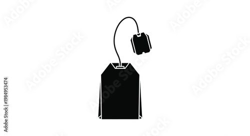 A black silhouette of a tea bag with string and tag minimalist silhouette