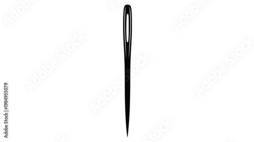 A stark black sewing needle against a white background silhouette