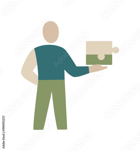 Human managing professional change abstracted as the figure holds a single adaptable module representing revised role or approach