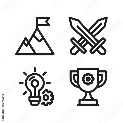 Minimal Outline Icons Set – Achievement, Strategy, Innovation and Success Concepts
