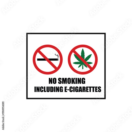 A sign displays no smoking and marijuana symbols indoors.