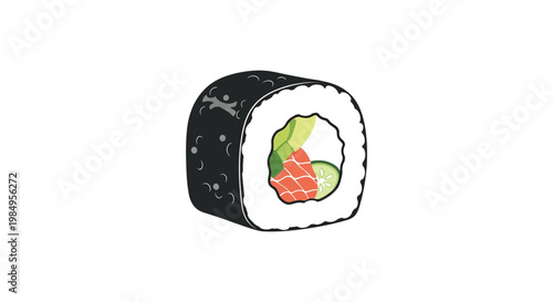 A vibrant illustration of a single maki sushi roll dark outline silhouette