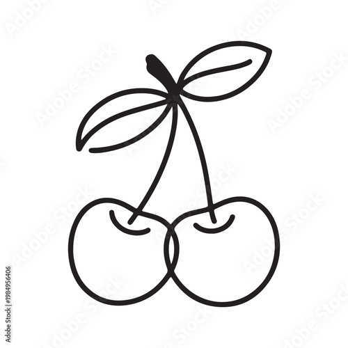 Minimalist Line Art Cherry Icon – Black and White Fruit Vector Illustration