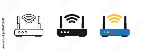 Digital connectivity concept displayed through identical wireless routers aligned side by side, same antennas and base