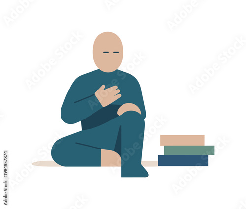 Individual making a subtle internal adjustment while workload remains balanced, showing ongoing self-regulation. Stylized