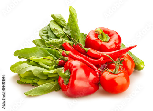 chili pepper greens vegetable mix path isolated on white