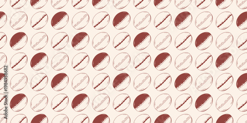 Seamless pattern with set of rustic wheat and rye bread in various baking decor, brown outline doodle flat retro style. Minimalist hand drawn vector for bakery packaging, isolated on beige background