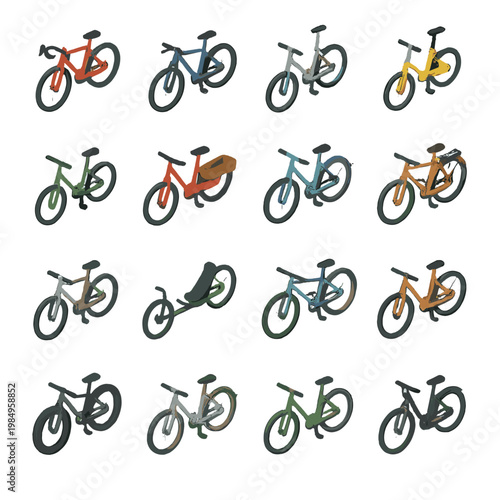 Collection of diverse bicycles and a recumbent bike in various colors and styles