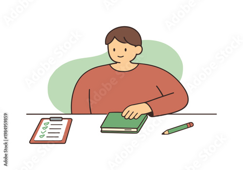 Bright person finalizes a checklist at a clean desk, closing the notebook as tasks feel clear and ready today now!!  scene of