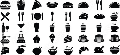 Set of simple black food and drink icons. Restaurant menu design