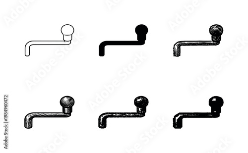 Rotating crank handle with knob attached to a manual coffee grinder for turning burrs inside  Create ONE image containing