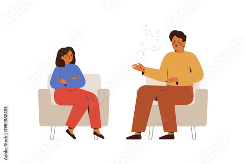 Mad father scolding teen daughter. parent screaming to guilty child. Relationship at family, punishment and disobedience. vector illustration
