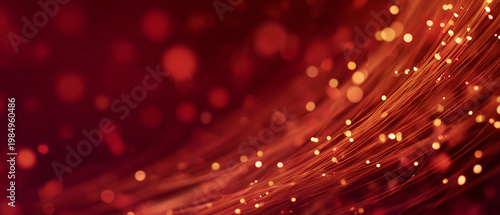 abstract red bokeh background with golden light streaks festive glow and copy space