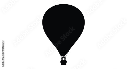 A stark black hot air balloon shape dominates the white background silhouette