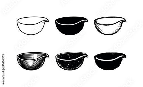 Ladle Design Variations. Bowl of a soup ladle designed to hold and pour liquids efficiently