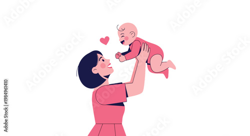 Mother holding baby in arms, expressing joy and love, new parenthood and family bonding