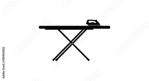 A black silhouette of an ironing board with an iron resting on top silhouette