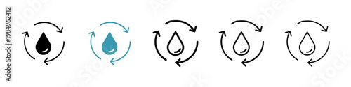 Recycle water icons collection in black and blue colors