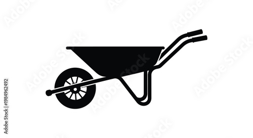 A stark black silhouette of a wheelbarrow simple garden tool representation silhouette