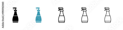 Spray bottle icons collection in black and blue colors