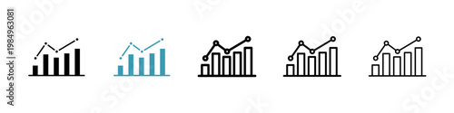 Statistics icons collection in black and blue colors