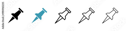 Thumbtack icons collection in black and blue colors