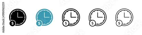 Time is money icons collection in black and blue colors