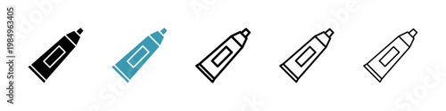 Toothpaste tube icons collection in black and blue colors