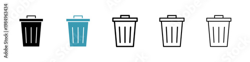 Trash icons collection in black and blue colors