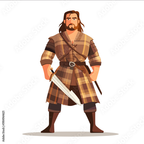 simple vector Highlander clipart illustration white background vector art style simple design flat illustration no shadows