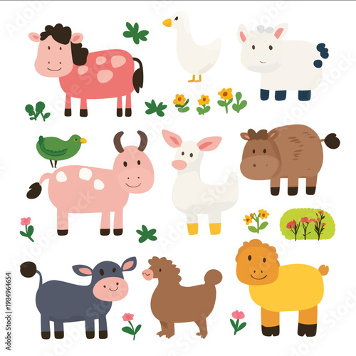 simple vector farm animals clipart illustration white background vector art style simple design flat illustration no shadows