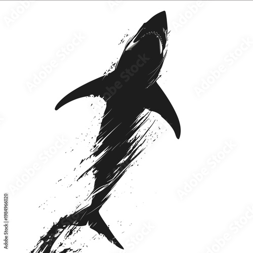 black silhouette great white shark on a white backgrounk vector