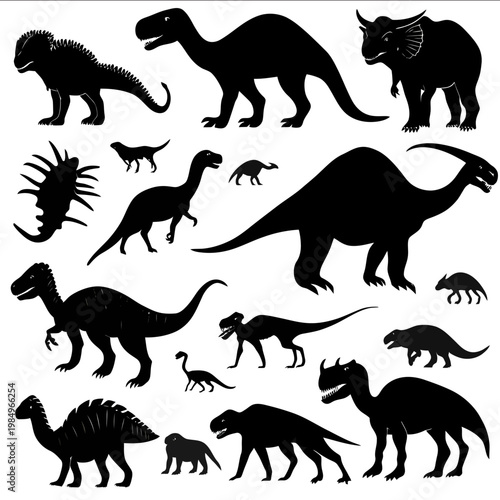 black silhouette extinct animals on a white backgrounk vector