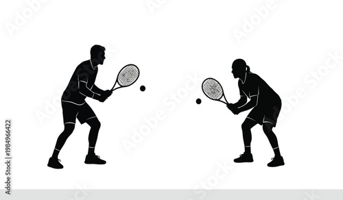 A dynamic depiction of two tennis players preparing to volley during a match showcasing athletic form as a silhouette high quality professional detailed modern