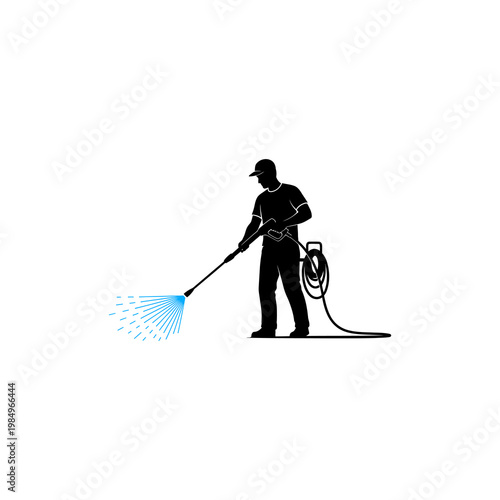 Man cleaning with pressure washer.
