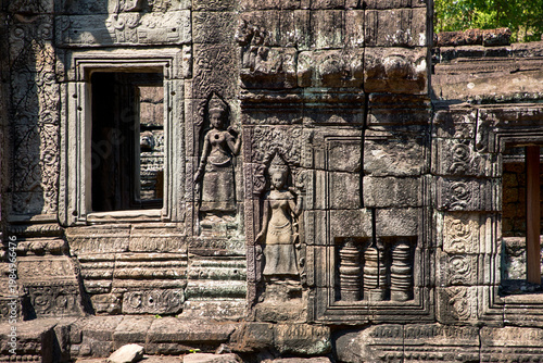 Apsara Stone Relief Detail at Banteay Kdei Temple Angkor Cambodia